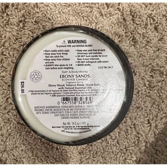 NWT Bath and Body Works Ebony‎ Sands Essential Oil 3 Wick Candle NEW - Picture 4 of 6
